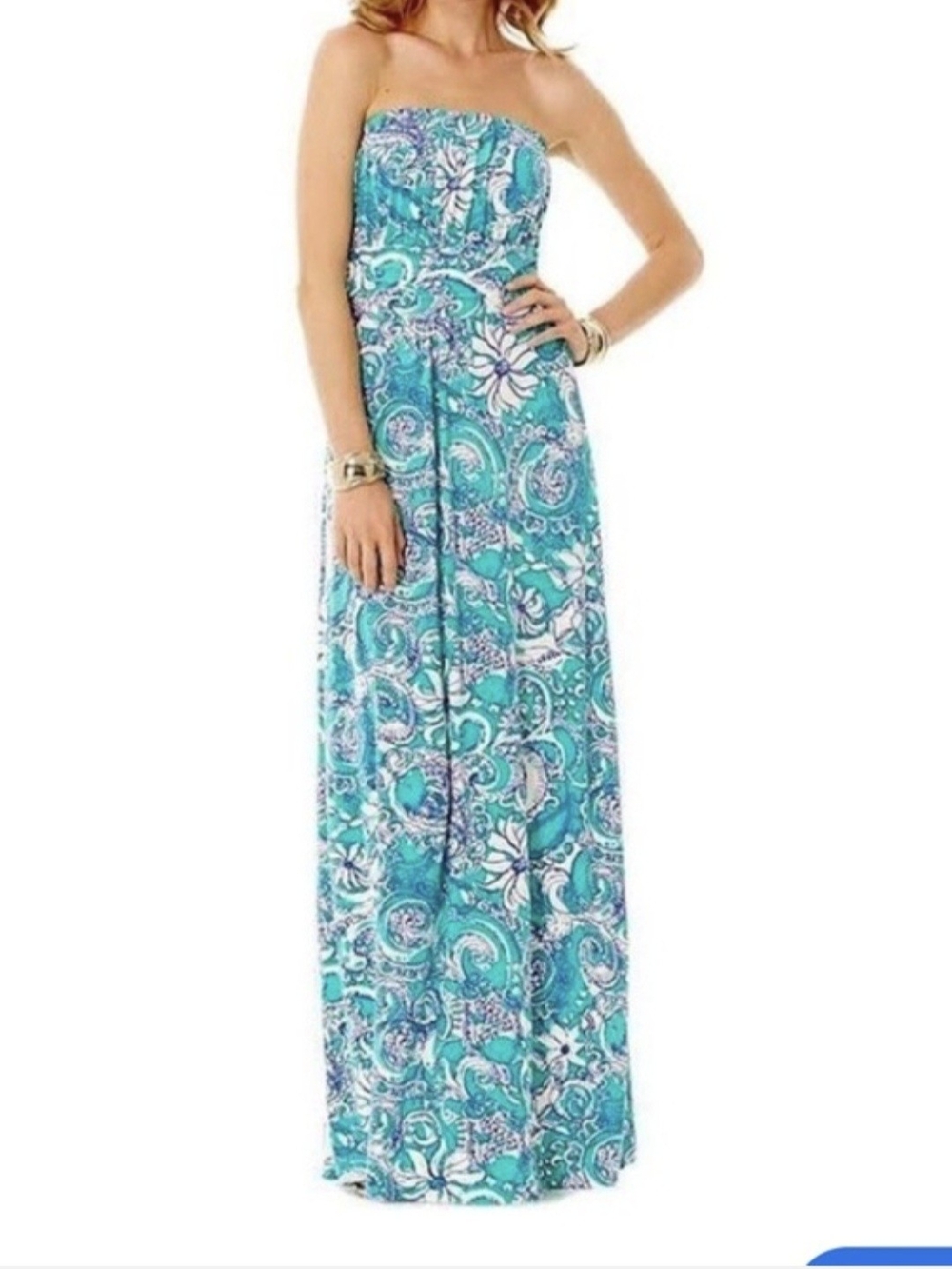 Lilly Pulitzer Holbrook Strapless Maxi Dress Montauk Seafoam Green Paisley - S - Picture 3 of 14